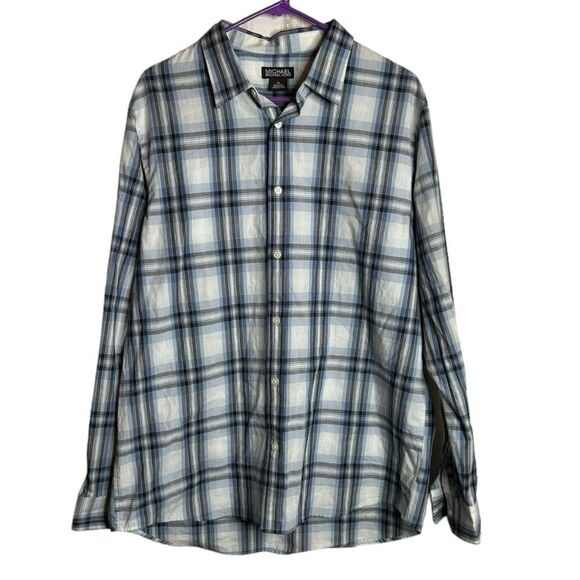 MICHAEL Michael Kors Blue and White Plaid Button Down Shirt size XL - Picture 1 of 5